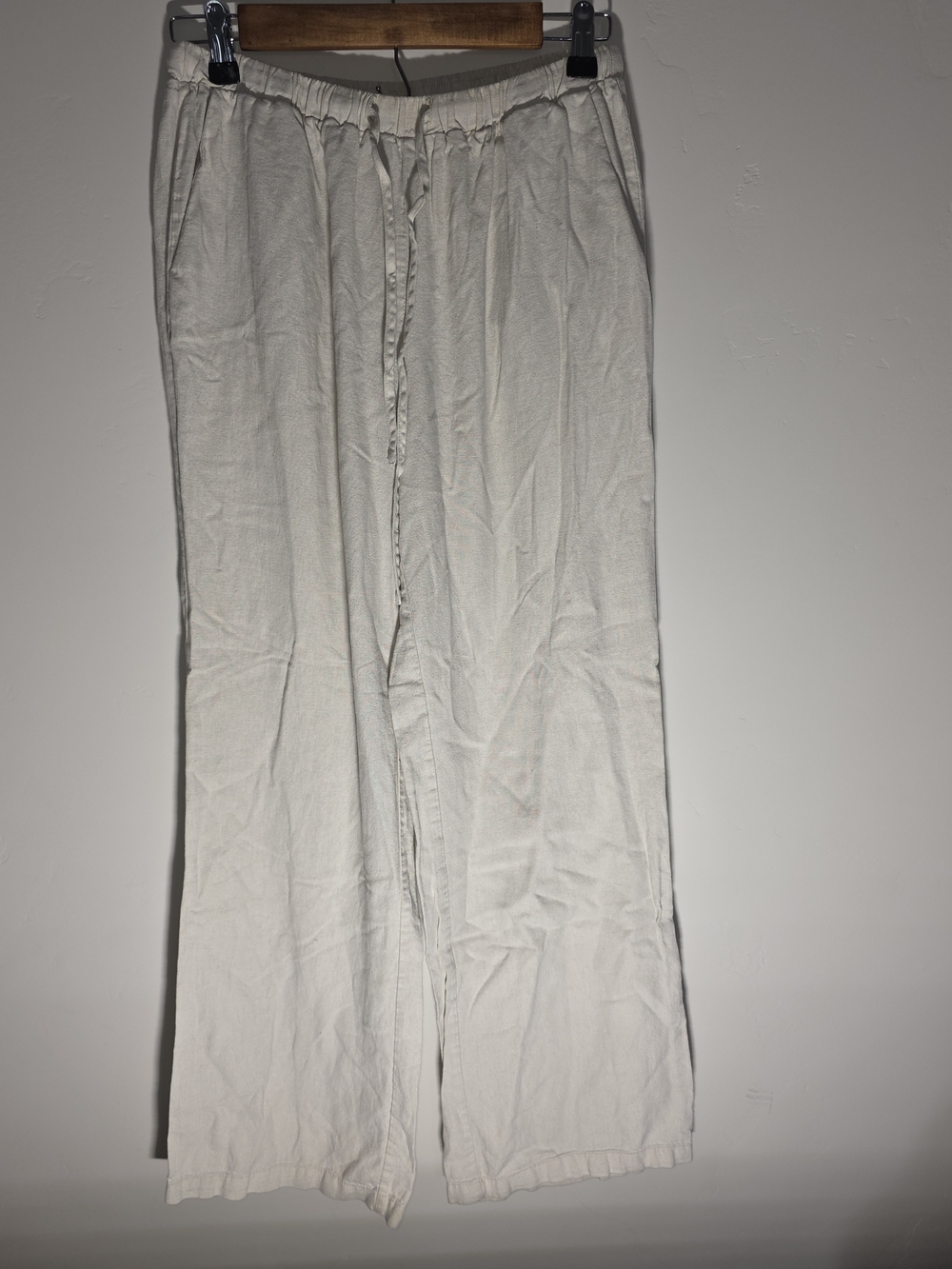Forever 21 Women's Cream Drawstring Wide-Leg Chinos